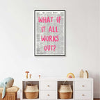 What If It All Works Out Poster Retro Newspaper Pink Font Canvas Wall Art Positive Affirming Quote Minimalist Prints Painting For Home Bedroom Dorm Wall Decor 24x36in Framed
