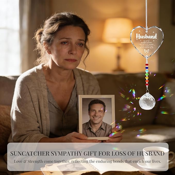 Sympathy Gifts for Loss of Loved One, Crystal Sun Catcher Rainbow Maker, Condolence Memorial for Loss of Mom Dad Dog (Husband-Type B)