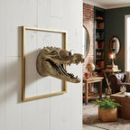 JJALIGHTS Exquisite Resin Animal Head Wall Sculpture (Gift Metal Frame) - Imitation Copper Vintage Decor for Living Room, Bedroom & Office | Decorative Wall Hanging Art (Alligator)
