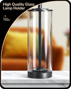 EDISHINE 23.6" Glass Table Lamp Set of 2, DIY Refillable Bedside Lamp with Linen Lampshade & Rotary Switch, E26 Base, Nightstand Light for Living Room, Bedroom, Office