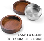 Wooden Ashtray with Lid for Smokers Stainless Steel Liner Ash Tray Windproof Durable Easy to Clean Cool Ashtrays for Indoor or Outdoor Use, Patio, Office & Home