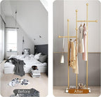 Gold Coat Racks with Marble Base Heavy Duty Clothes Rack Metal Coat Tree for Clothes Hats Scarfs Totes-19.7''L,GOLD