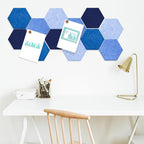 Mindsoft 16 Pcs Hexagon Cork Board for Walls with 50 Wooden Push Pins 6.7 x 5.9 in Felt DIY Tiles Notice with Nano Tape Hanging Bulletin Board for Home Photo Office Memo Note(Ocean)