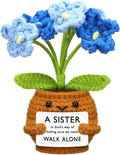 Wavwavw Sister Gifts Handmade Crochet Doll with Card Crochet Present for Sisters Sis Big Little Sister Birthday Wedding Home Decor (Blue Myosotis)