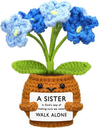 Wavwavw Sister Gifts Handmade Crochet Doll with Card Crochet Present for Sisters Sis Big Little Sister Birthday Wedding Home Decor (Blue Myosotis)