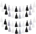 WILLBOND 4 Pieces Tassel Garland Black and White Grey Tassel Garland for Classroom Wall Decor Boho Pastel Cotton Banners for Party School(3.1 Inch, Black, White, Gray)