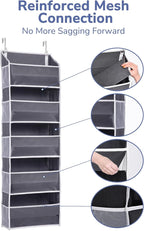 ULG 1 Pack Over Door Organizer with 5 Large and 10 Mesh Side Pockets, 44 lbs Weight Capacity Hanging Storage with Clear Window Kids Toys, Shoes, Diapers, Dark Grey, 5 Layers