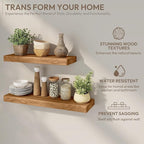 Marsmiles 36 inch Floating Shelves for Wall Solid Elm Wood Shelves|Rustic Wall Mounted Shelves with Heavy-Duty Invisible Bracket for Bathroom Living Room Kitchen|Rounded Edge Design|Natural, 2 Pack