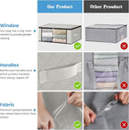 HomeHacks Storage 4-Pack Clothes Organizer Storage Bags Foldable Storage Box with Large Clear Window Sturdy Handles for Closet, Dorm, Pillows, Bedding, Clothes, Blankets, 35L, Ivory