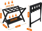 Heybly Luggage Rack, Folding Suitcase Stand with Storage Shelf, Heavy-Duty Luggage Holder for Guest Room Bedroom Hotel, Holds up to 165 lb, Black, HLR010B1