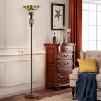 GyroVu Tiffany Floor Lamp Torchiere Floor Lamp with Stained Glass 71 Inch Tall Floor Lamp Standing Reading Light Floor Lamp for Living Room Corner Bedroom Home Office, Bulbs Included
