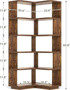 Armocity Corner Book Shelf - 6 Tier Corner Bookshelf Etagere Bookcase with Baffle, Freestanding L Shaped Display Shelf Stand for Home Office, Living Room, Bedroom, Kitchen, Rustic Brown