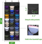 Dofilachy Hat Rack - Hat Organizer - Hat Racks for Baseball Caps, Visible Hat Holder - Baseball Rack for Wall Door with 3 Hooks, 27 Deep Pockets