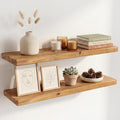 Floating Shelves 40" W x 8" D, Solid Elm Wood Shelves for Wall, 8 Inch Deep Floating Shelves, Rustic Wooden Bathroom Shelves 40" Long - for Living Room, Kitchen, Office, Set of 2, Heavy-Duty Bookshelf