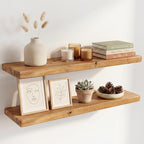Floating Shelves 40" W x 8" D, Solid Elm Wood Shelves for Wall, 8 Inch Deep Floating Shelves, Rustic Wooden Bathroom Shelves 40" Long - for Living Room, Kitchen, Office, Set of 2, Heavy-Duty Bookshelf