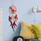 Basumee Dream Catcher for Kids Feather Dream Catchers Handmade Home Decor Wall Hanging with Double Ring for Nursery Bedroom Boys Room, Red Dinosaur