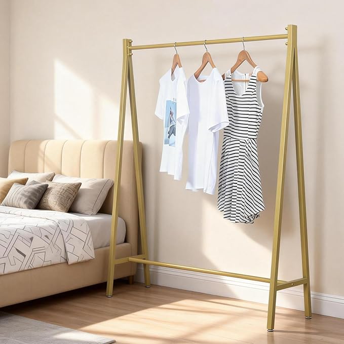 Urban Iron Clothing Racks, 59in, Commercial Clothes Racks for Hanging Clothes, Modern Metal Garment Rack, Retail Display Rack Standing Clothes Rack(Gold)