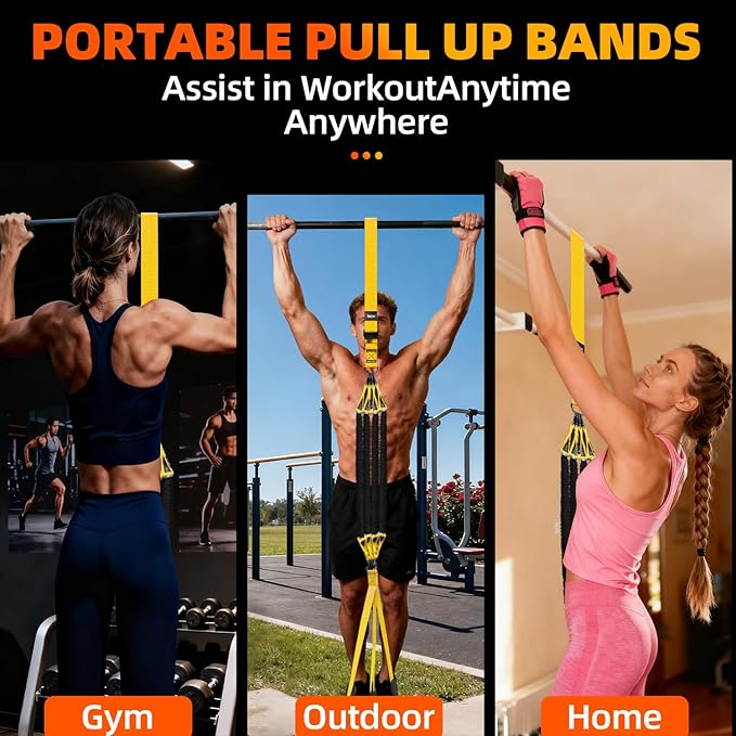 Pull Up Assistance Bands - Adjustable Heavy Duty Resistance Band for Pull Up Bar with 4 Assist Bands, Dual Footrests, Resistance Bands for Ｗorking Out, Strength Training, Home Gym