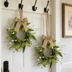 6 PCS Spring Summer Eucalyptus Kitchen Cabinet Wreaths Small Artificial Green Eucalyptus Leaf Wreath for Front Door with Ribbon Boxwood Mini Wreath for Porch Wall Window Farmhouse Wall Home Decor