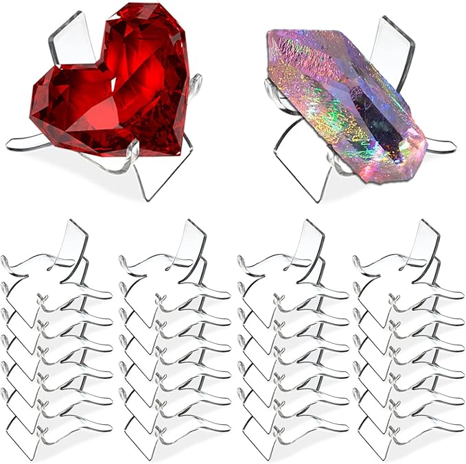 (24 PCS 2.2 x 1.69 x1.89 inch Crystal Display Stand,Acrylic Rock Display stands,Clear Display Easel Stands Pedestal for Crystal Geodes Rock Mineral Agate Fossil Coral crystal/gemstone Small Collectibles Display Stands (Medium)