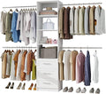 Closet System, 5FT-9FT Closet Organizer System with 4 Expandable Hanging Rods and Moveable Shelves, 115" Walk in Closet System with 3 Wooden Drawers, Custom Built in Closet, Wall Mount