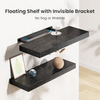 AMADA HOMEFURNISHING Floating Shelves Black, Wall Shelves with Invisible Brackets for Bedroom, Bathroom, Living Room, Kitchen, Set of 3 - AMFS07