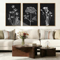 BINCUE Framed Botanical Wall Art Black Grey and White Plant Floral Art Prints Flowers Wall Decor Black Artwork White Floral Wall Pictures Botanical Paintings for Living Room Bedroom Office Farmhouse 3 Panel 16x24 Inches