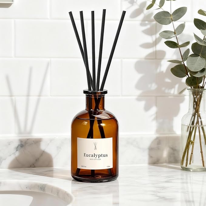Reed Diffuser Set, 8.12 fl.oz Eucalyptus Scented Diffuser with Sticks, Up to 120 Days, Home Fragrance Reed Diffuser for Bathroom Shelf Decor & Room Freshener