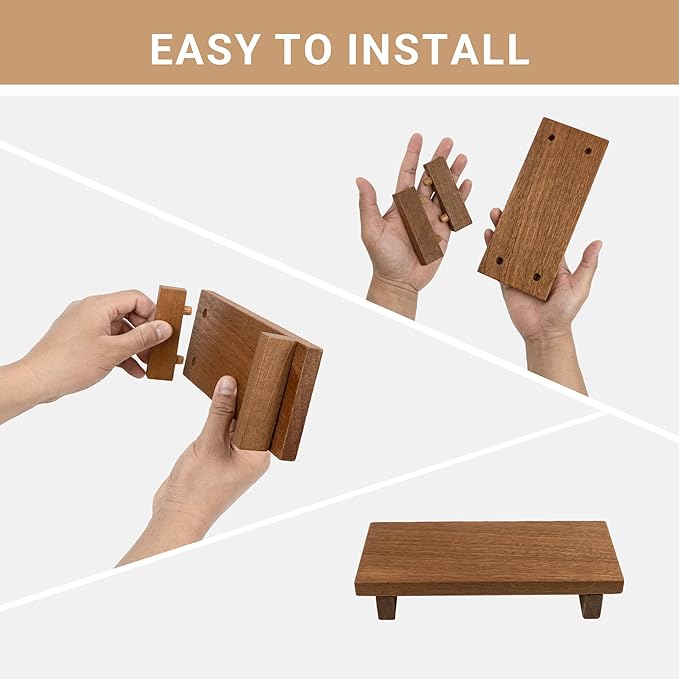 Small Wood Pedestal Stand - Wooden Bathroom Counter Decor - Home Decor Coffee Bar Accessories for Vanity, Counter, Sink