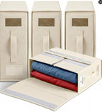IBRAKIM Bedsheet Organizer Set of 4, Linen Storage Organizer for Closet and Under Bed, Foldable Bedding Organizer for Sheets, Blankets, Comforters, Closet Storage Bins, Beige