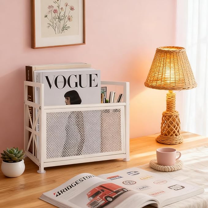 Magazine Holder Floor, White Magazine Rack, Metal Magazine Rack Floor, Mesh Magazine File Holder, Magazine Stand for Desk, Mesh Magazine File Holder, Magazine Newspaper Storage Basket