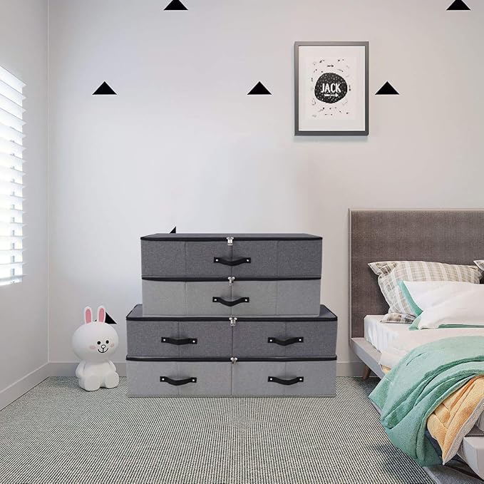 Omygarden Under Bed Storage Bins with Lids, Closet Organizers, Foldable Under-bed Storage Baskets for Sheets, Clothes, Quilts, Sweaters, Wrapping Paper, 35x16.5x7inch, Black Gray, 1PCS
