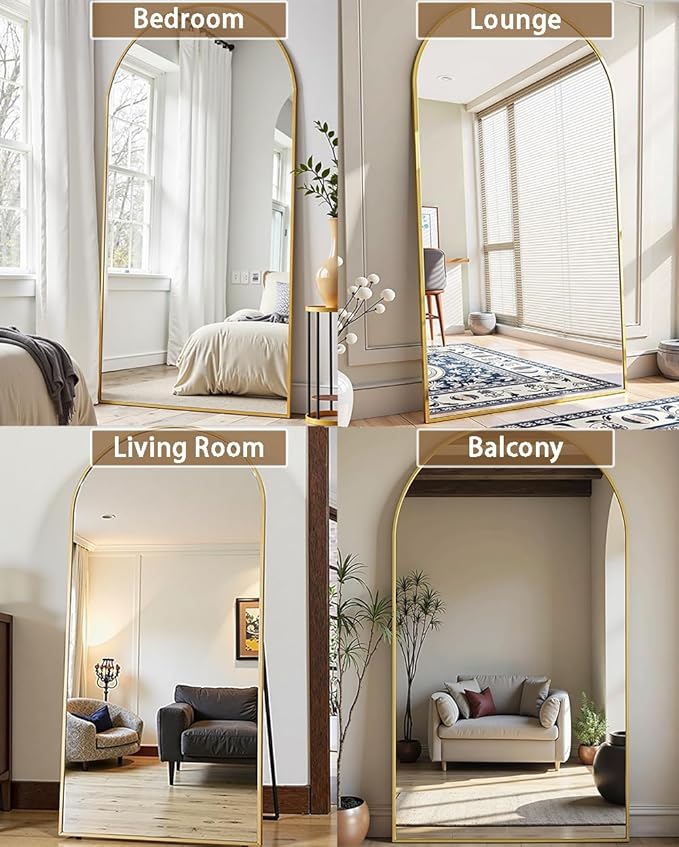 Prywot Full Length Mirror, Oversized 86"x46" Arched-Top Floor Mirror, Free Standing Mirrors, Modern Full Body Mirrors with Aluminum Alloy Frame for Bedroom,Living Room, Gold