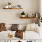 Fixwal Wood Floating Shelves for Wall, 22" Long Wall Mounted Shelves for Living Room, Bedroom, Bathroom and Kitchen, Wall Shelves for Storage, Books, Room Decor (Rustic Brown, Set of 2)