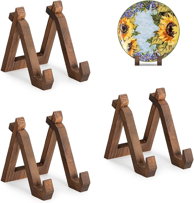 ANBOXIT Plate Display Stand, 3 Pack 6 Inch Plate Holder for Displaying, Decorative Picture Frame Dish Photo Plaque Platter Wood Stand