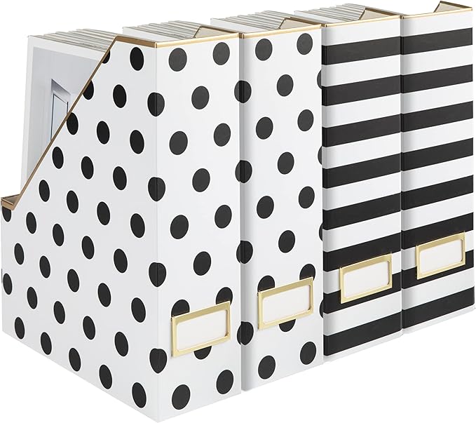 BLU MONACO | Cardboard Magazine File Holder Set of 4 | Vertical Magazine File Holder for Desk and Shelves | Standing File Holder for Classroom School Paper Storage