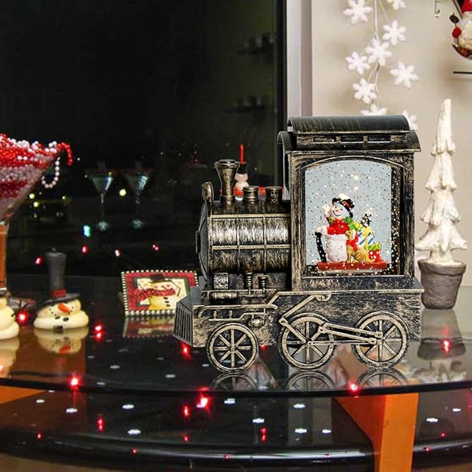 Wondise Lighted Christmas Snow Globes Musical Lantern with Timer, Battery Operated and USB Powered Spinning Water and Swirling Glitter Holiday Decoration