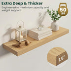 Floating Shelves for Wall 36 in x 9.3 in Deep, Wall Mounted Rustic Wood Shelf with Invisible Brackets for Storage & Display, Living Room Bedroom Bathroom, Oak, 2 Pack