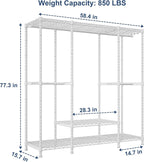 Ulif E3 Heavy Duty Garment Rack, 4 Tiers Freestanding Closet Organizer System with 5 Shelves, Metal Closet Organizer and Storage System for Clothes, Max Load 850lbs, 58.4"W x 15.7"D x 77.3"H, White