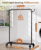Homde Rolling Clothes Rack with Hooks: Standing Garment Storage for Indoor - Hanging Rod for Bedroom Laundry Room - Coat Dress Organizer on Wheels with luggage shelf (Black, 31.5")