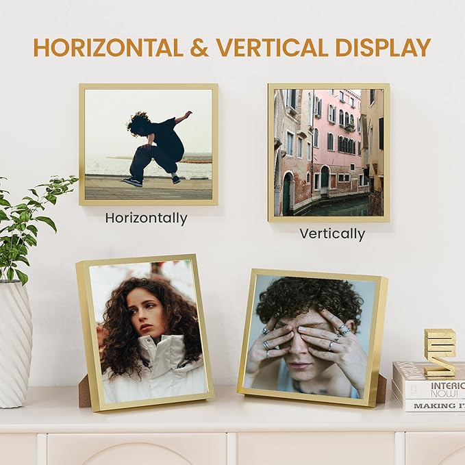 7x8 Aluminum Metal Picture Frame,Tempered Glass Gold Photo Frame 7x8 for Family Photo,Posters,Art,Document to Wall Mount Horizontally or Vertically