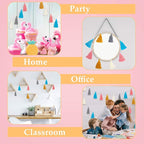 WILLBOND 4 Pieces Valentine's Day Tassel Garland for Classroom Wall Decor Boho Pastel Garland Cotton Tassel Banners for Party School(3.1 Inch,Yellow, Gray, Blue, Pink, White)