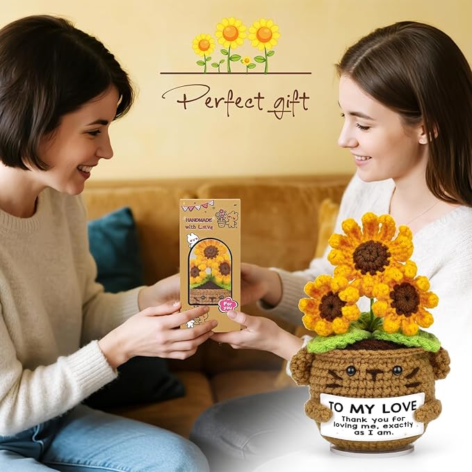 Positive Crochet Gifts, Sunflower Emotional Support Thank You Gifts, for Couples Wife Husband, Friends with Thanks Card for Anniversary, Christmas, Birthday -to My Love
