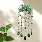 Tree Life Dream Catcher and Sun Catcher, Handmade Healing Crystal Boho Window Hanging for Home Decor, Rainbow Maker Wall Decor, for Women, Housewarming (Green)
