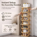 The 9-Tier No-Assembly Bamboo Rack, Folding Bamboo Shoe Rack Organizer with Collapsible Vertical Design, Space-Saving & No-Tool Assembly, for Entryways,Corners,Bedrooms,Balconies (Yellow,3)