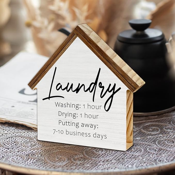 Laundry Room Decor, Washing Drying Putting away House Shaped Wood Sign, Laundry Decor for Farmhouse Home Bathroom