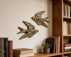 AMOIENSIS Bird Wall Sculpture Art, Set of 2, 4.75 Inch Resin Antique Gold Bird 3D Sculpted Floating Hanging Wall Decoration