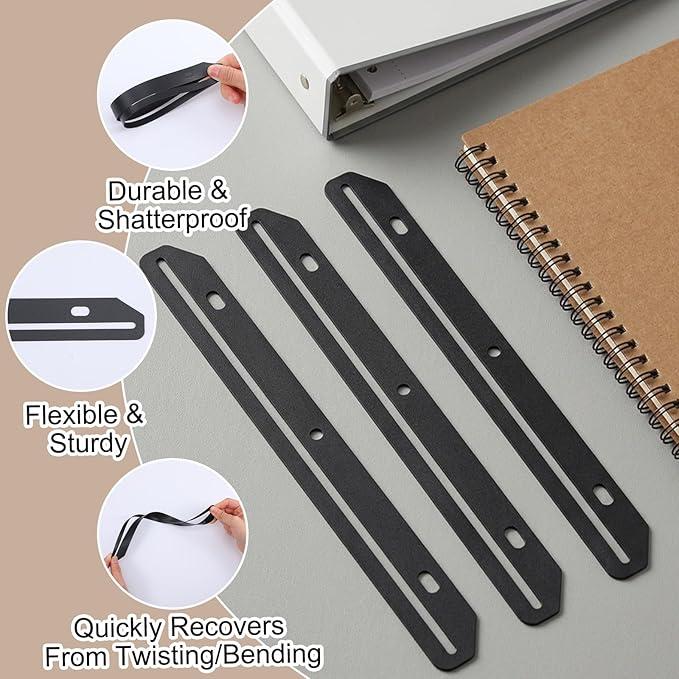 Amabro 24Pcs 3 Hole Magazine Binder Inserts Holders, 3 Ring Binder Strips Sheet Magazine Organizer Accessories Protectors Music Folder Paper Filebook Heavyweight Letter Size 11.81 x 1.14 Inch(Black)