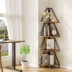 Espelism 4-Tier Corner Shelf Stand, 53.1” Tall Industrial Standing Display Shelf Storage Rack,Narrow Plant Stand,Tree Design Corner Bookshelf for Living Room, Bedroom, Office (Brown, 4-Tier)
