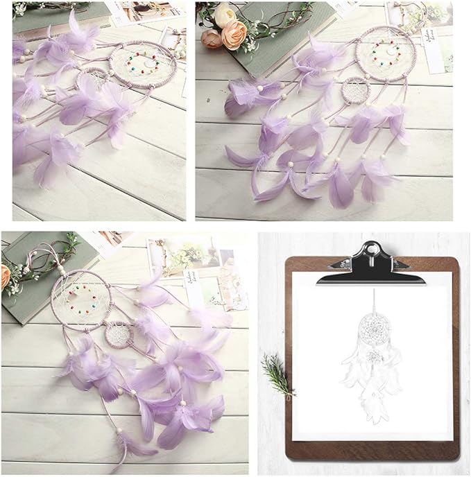 DIY Dream Catcher Making Kit, Macrame Dream Catcher Craft Supplies for Kids Bedroom Wall Decor Nursery Baby Room Hanging Wedding Ornaments Party Handmade Gift (Purple)
